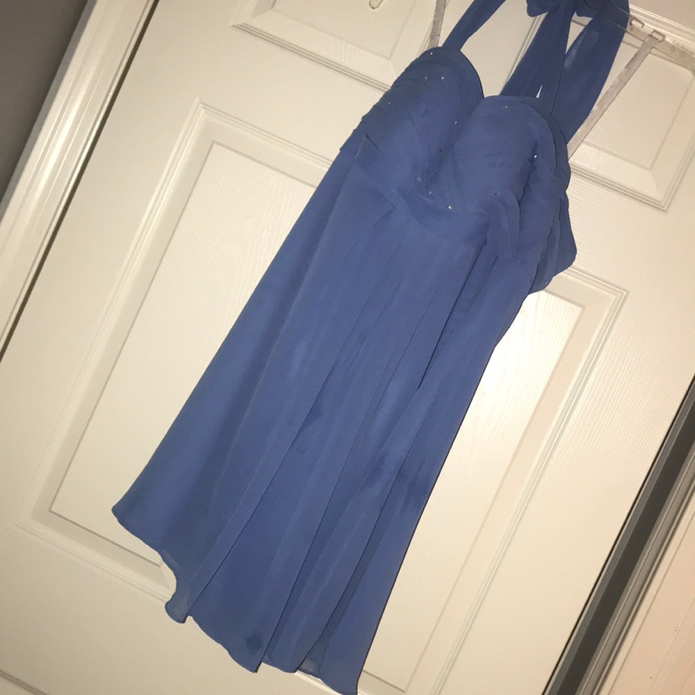 A blue bridesmaid dress